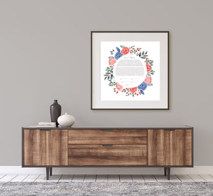 Red and Blue Floral Watercolor Ketubah