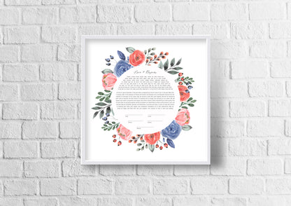 Red and Blue Floral Watercolor Ketubah