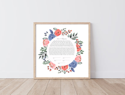 Red and Blue Floral Watercolor Ketubah