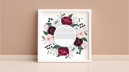 Red and White Floral Ketubah