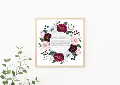 Red and White Floral Ketubah