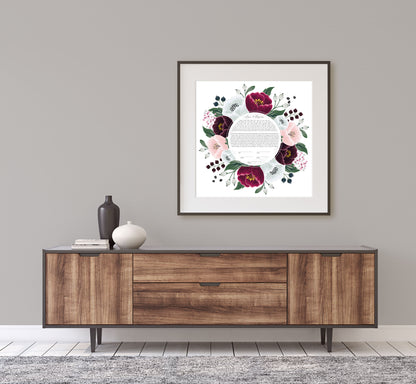 Red and White Floral Ketubah