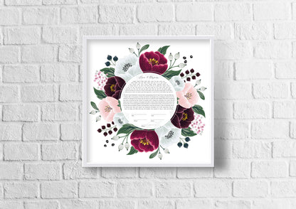 Red and White Floral Ketubah
