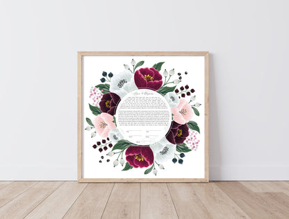 Red and White Floral Ketubah