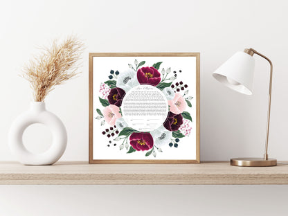 Red and White Floral Ketubah