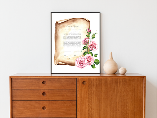 Rose Scroll Watercolor Ketubah