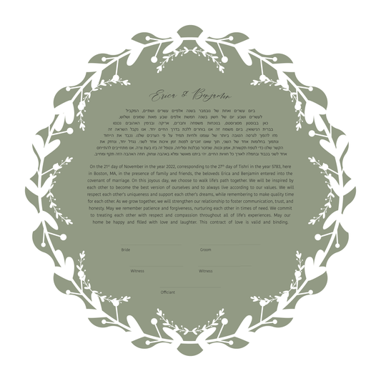 Sage Green Floral Cutout Ketubah