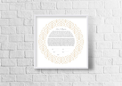 Simple Gold Leaves Round Ketubah