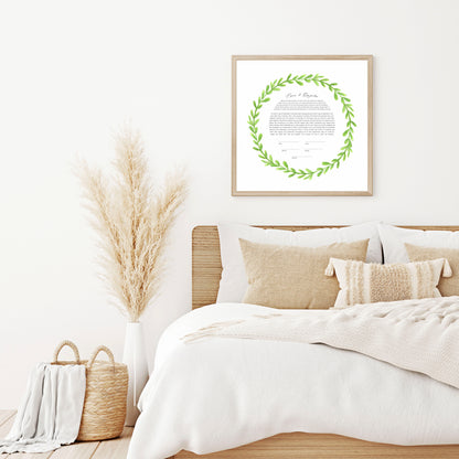 Simple Green Leaf Watercolor Ketubah