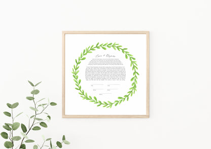 Simple Green Leaf Watercolor Ketubah