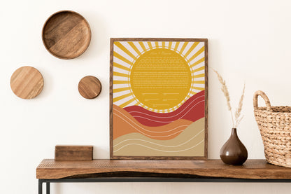 Sun & Mountain Red & Gold Modern Abstract Ketubah