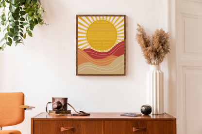 Sun & Mountain Red & Gold Modern Abstract Ketubah
