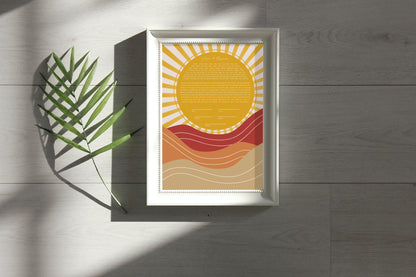 Sun & Mountain Red & Gold Modern Abstract Ketubah