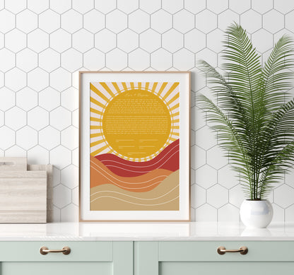 Sun & Mountain Red & Gold Modern Abstract Ketubah