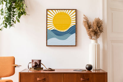 Sun & Wave Gold & Blue Modern Abstract Ketubah