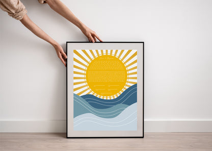 Sun & Wave Gold & Blue Modern Abstract Ketubah