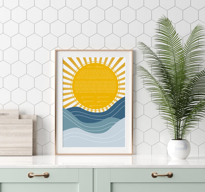 Sun & Wave Gold & Blue Modern Abstract Ketubah