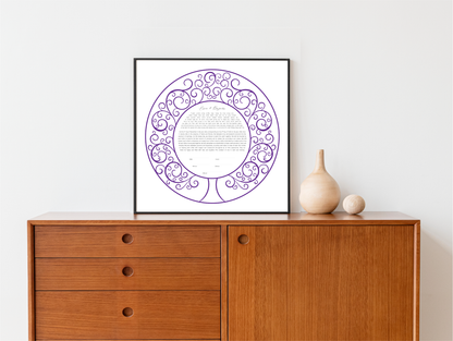 Tree of Life Round Modern Ketubah - ANY COLOR