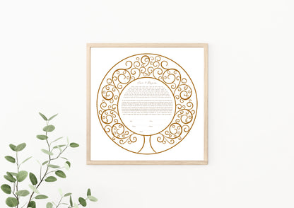 Tree of Life Round Modern Ketubah - ANY COLOR