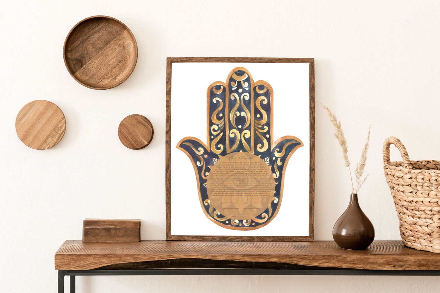 Vintage Painted Hamsa Gold Ketubah