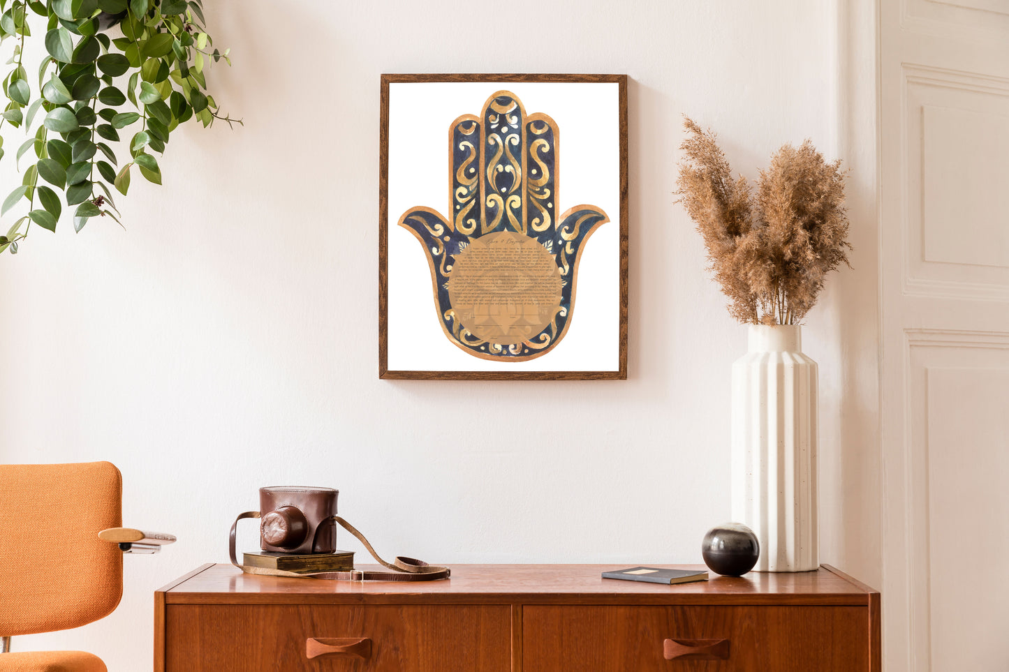 Vintage Painted Hamsa Gold Ketubah