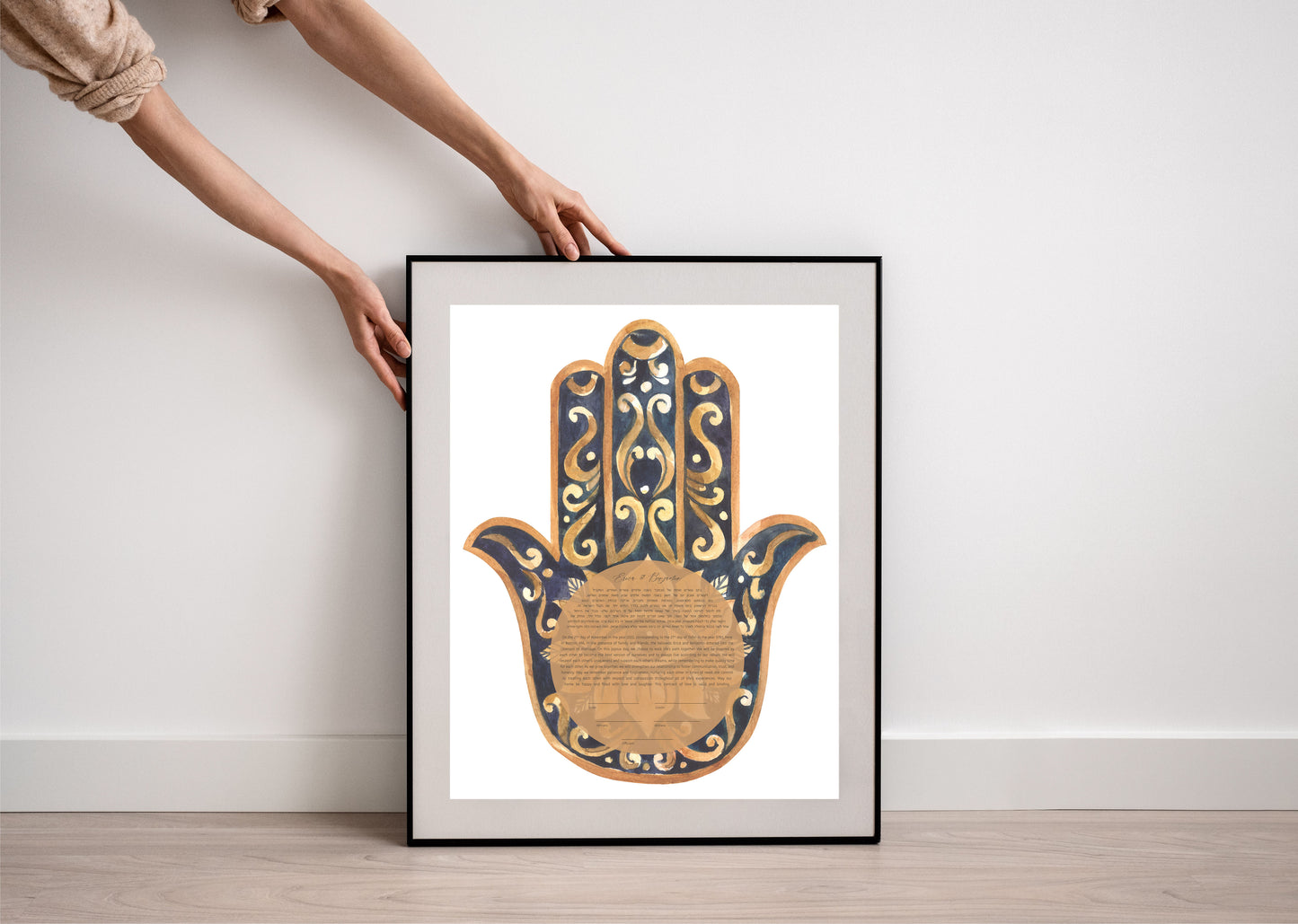 Vintage Painted Hamsa Gold Ketubah