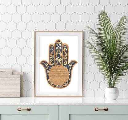 Vintage Painted Hamsa Gold Ketubah