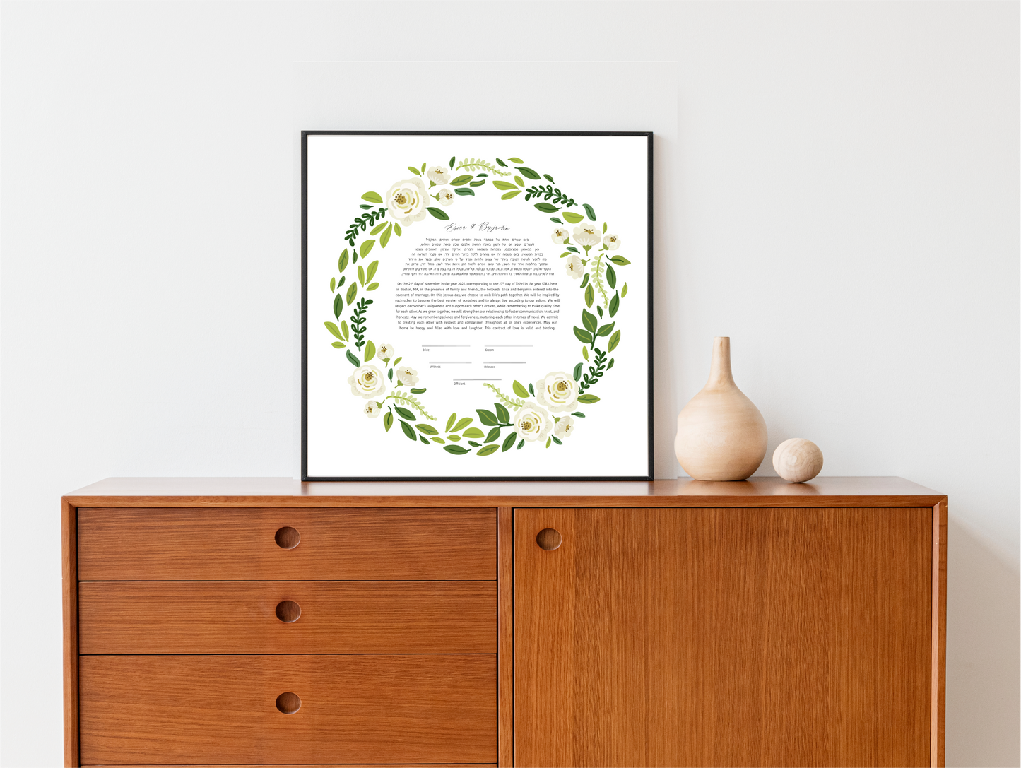 White Rose and Leaf Floral Ketubah