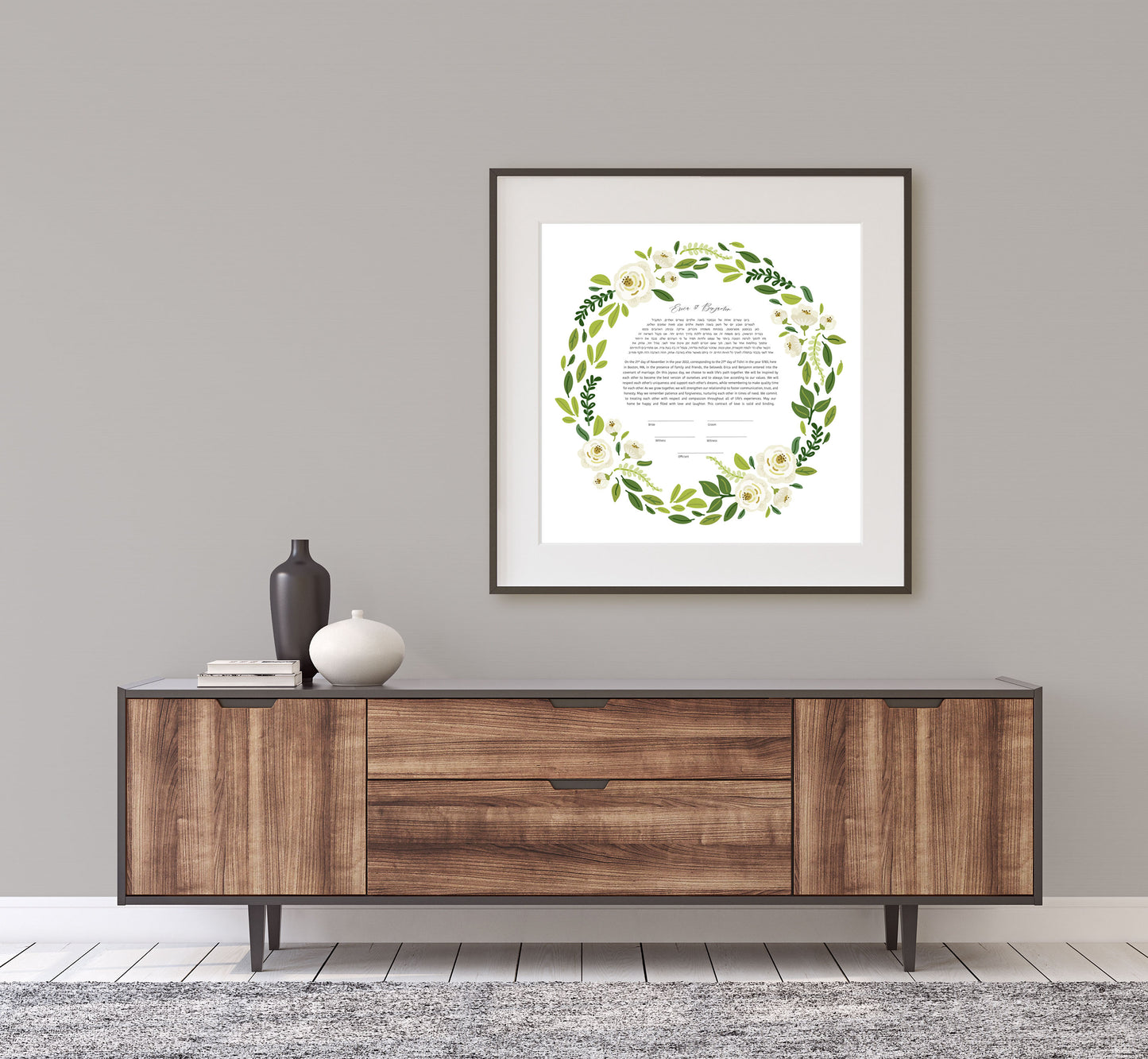 White Rose and Leaf Floral Ketubah