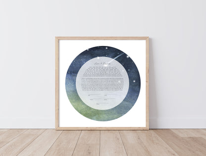 Yellow and Gray Shooting Star Galaxy Watercolor Ketubah