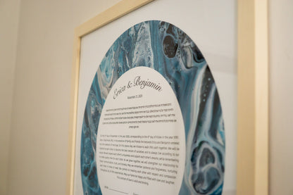 Blue Marble Modern Ketubah | Custom Ketubah Acrylic Pouring Art Print | Reform, Secular, Interfaith, LGBTQ+
