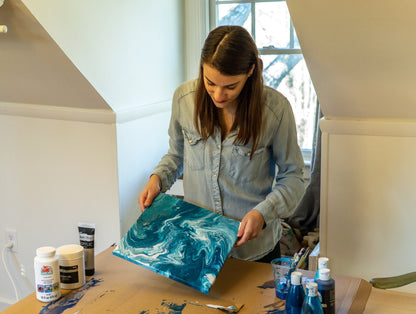 Blue & Silver Marble: Modern Ketubah | Custom Ketubah Acrylic Pouring Art Print | Reform, Secular, Interfaith, LGBTQ+