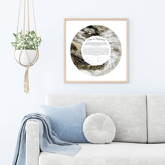 Gold Silver & Black Marble: Modern Ketubah | Custom Ketubah Acrylic Pouring Art Print | Reform, Secular, Interfaith, LGBTQ+