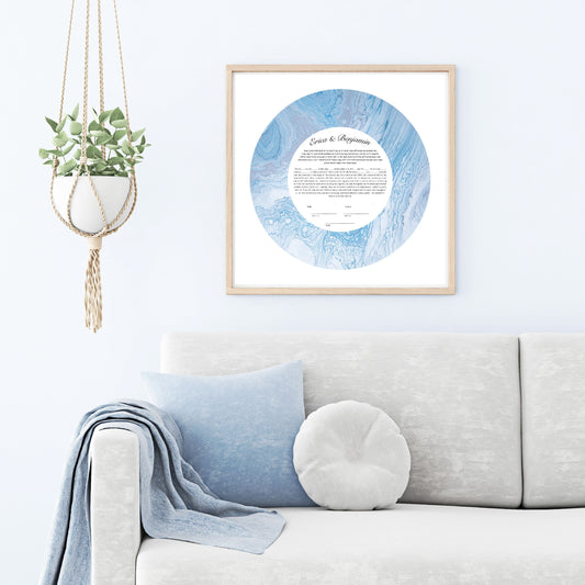 Blue Ice Marble: Modern Ketubah | Custom Ketubah Acrylic Pouring Art Print | Reform, Secular, Interfaith, LGBTQ+