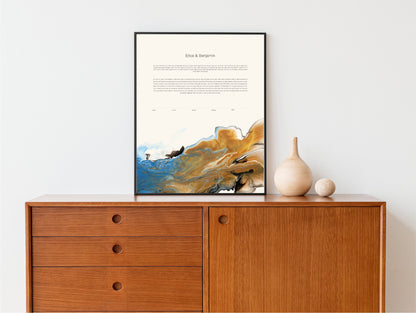 Modern Ketubah: Blue and Gold Acrylic Pour Artwork Custom Print Wedding Certificate  | Reform, Secular, Interfaith, LGBTQ+