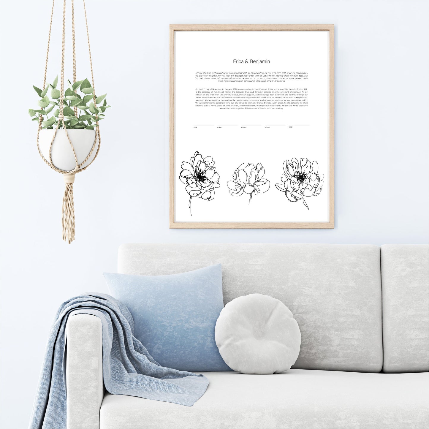 Line Drawing Flower Modern Ketubah  | Custom Print Wedding Certificate  | Reform, Secular, Interfaith, LGBTQ+