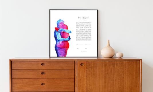 Man and Woman Watercolor Kebuah |  Custom Print Wedding Certificate  | Reform, Secular, Interfaith, LGBTQ+