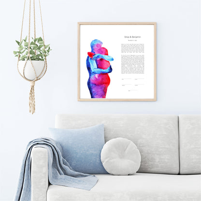 Man and Woman Watercolor Kebuah |  Custom Print Wedding Certificate  | Reform, Secular, Interfaith, LGBTQ+