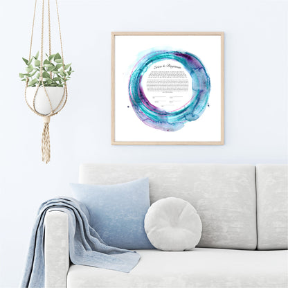 Blue Purple Watercolor Modern Ketubah | Custom Ketubah Acrylic Pouring Art Print | Reform, Secular, Interfaith, LGBTQ+