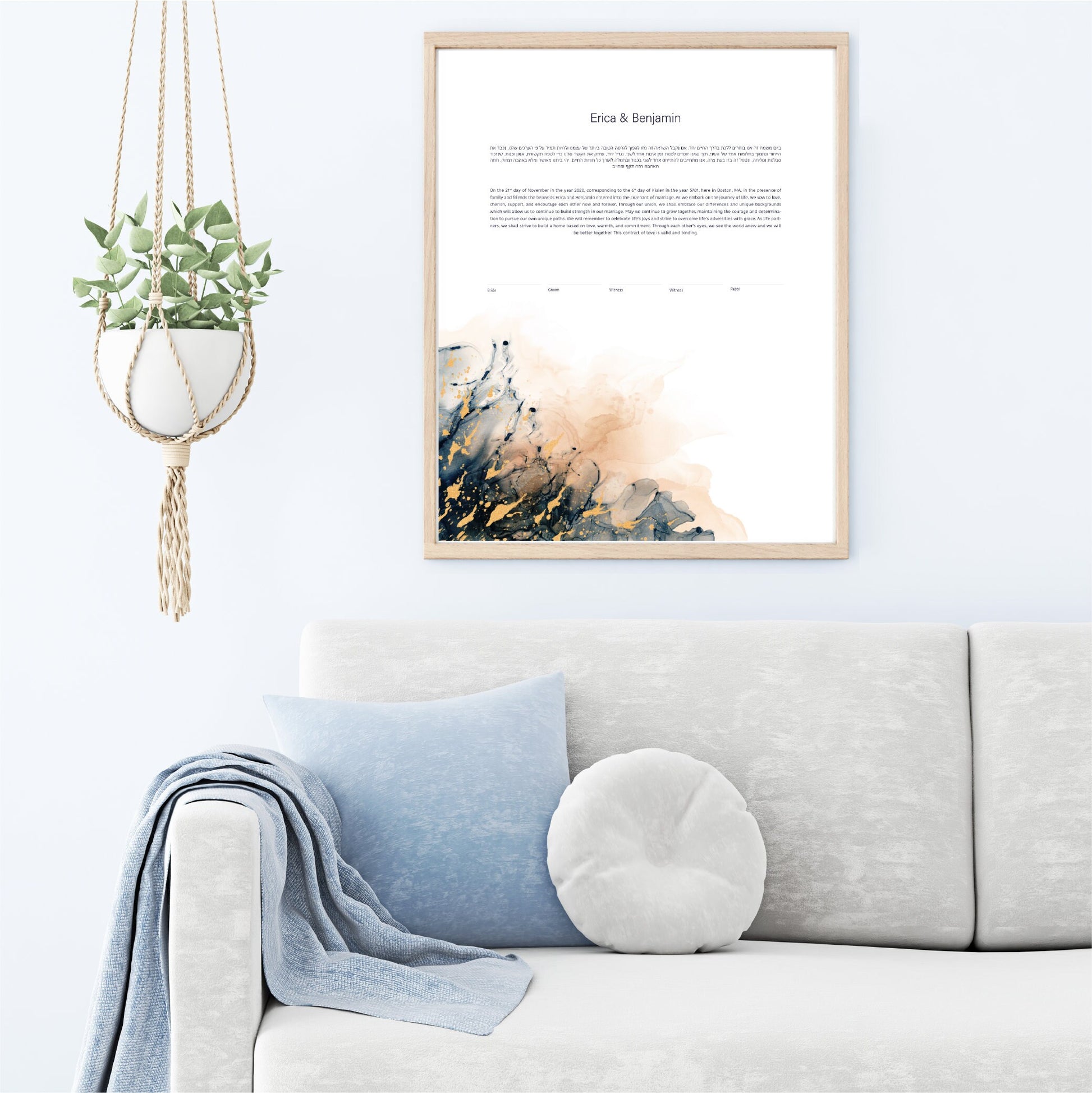 Modern Ketubah: Blue and Gold Splash Artwork Custom Print Wedding Certificate  | Reform, Secular, Interfaith, LGBTQ+