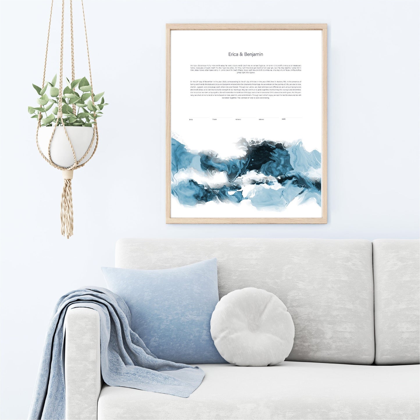 Modern Ketubah: Blue Acrylic Pour Artwork Custom Print Wedding Certificate  | Reform, Secular, Interfaith, LGBTQ+