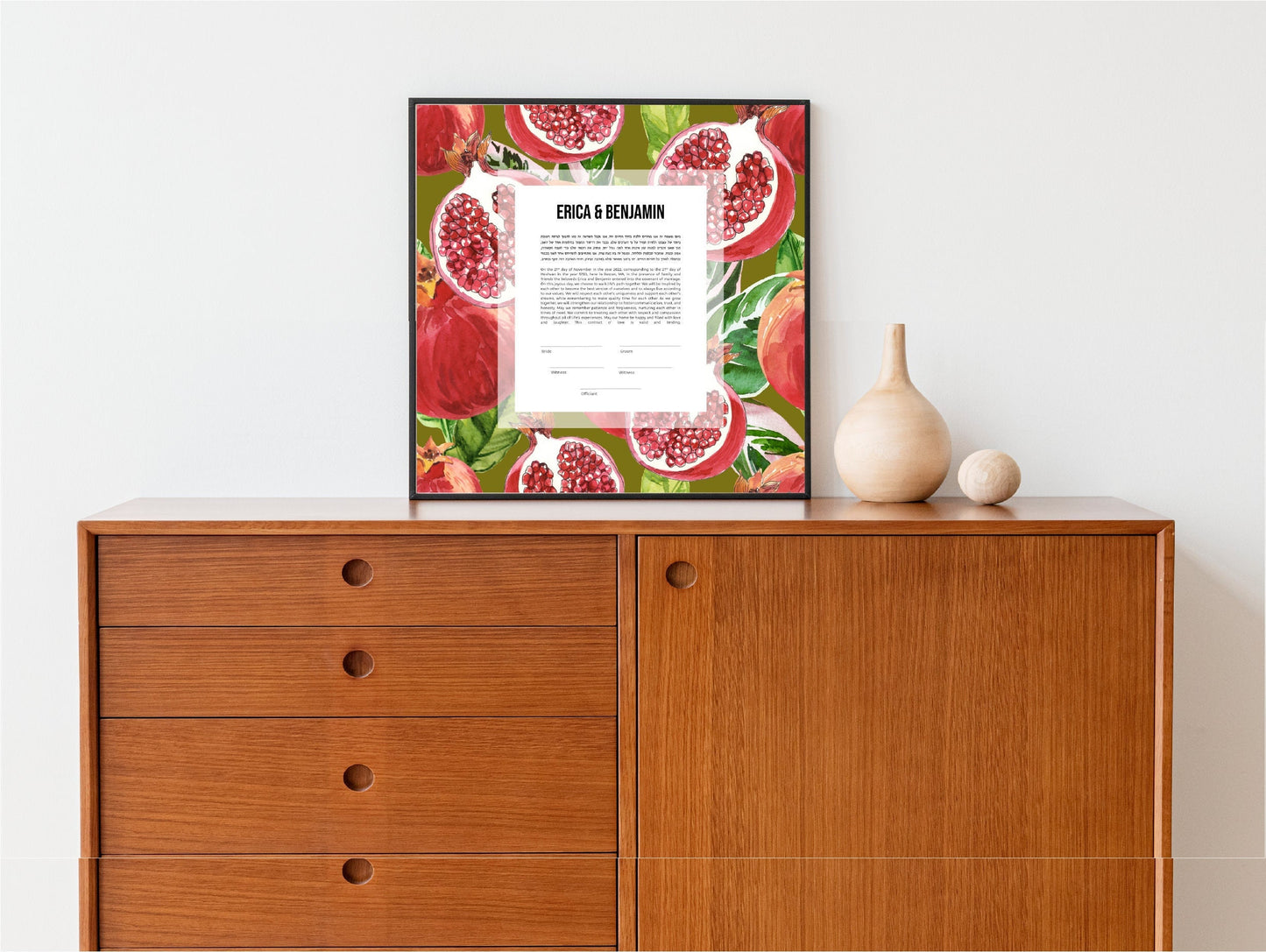 Pomegranate Modern Ketubah | Custom Ketubah Watercolor Print | Reform, Secular, Interfaith, LGBTQ+