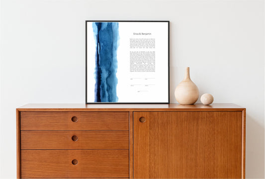 Modern Ketubah: Blue Watercolor Artwork Custom Print Wedding Certificate  | Reform, Secular, Interfaith, LGBTQ+