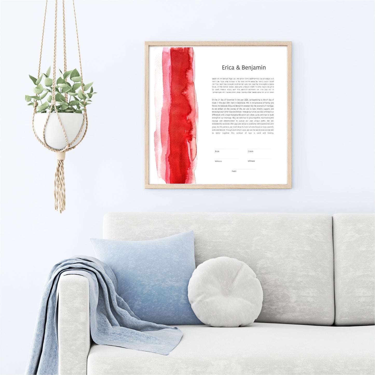 Modern Ketubah: Red Watercolor Artwork Custom Print Wedding Certificate  | Reform, Secular, Interfaith, LGBTQ+