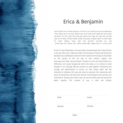 Modern Ketubah: Blue Watercolor Artwork Custom Print Wedding Certificate  | Reform, Secular, Interfaith, LGBTQ+