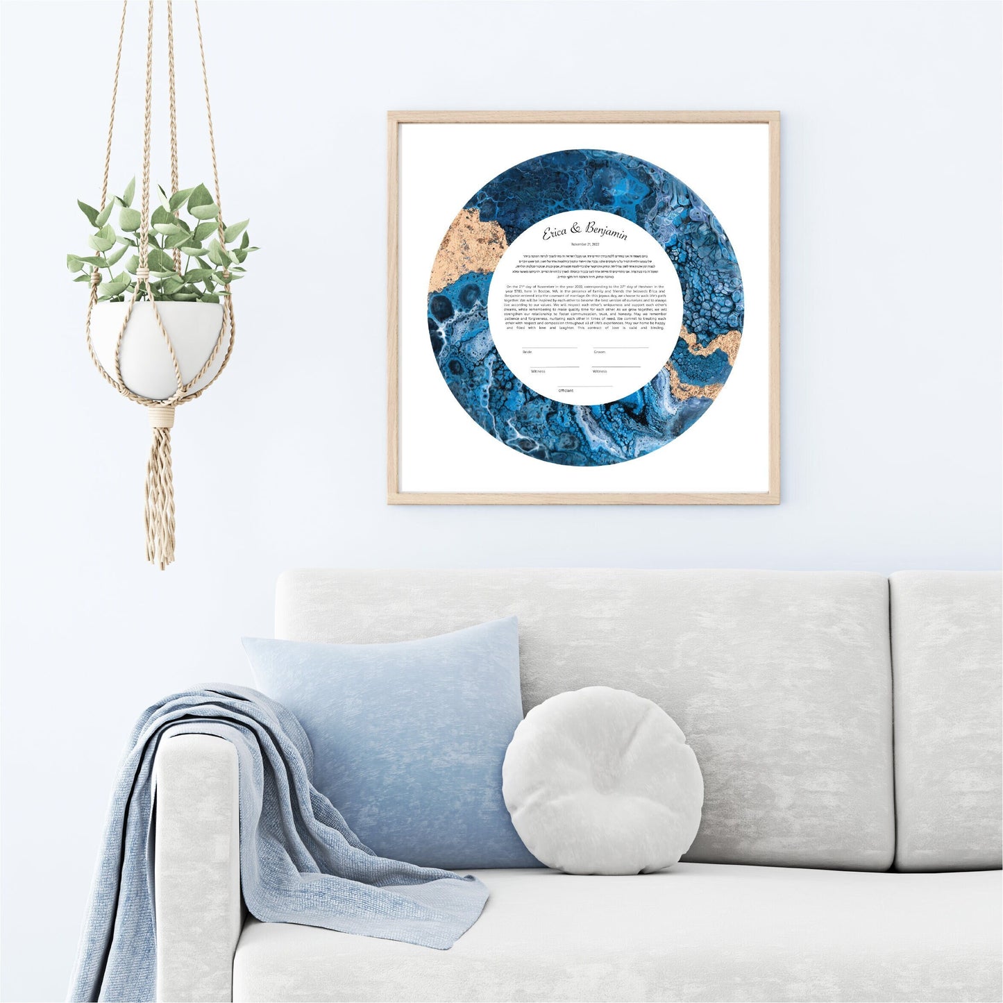 Blue and Gold Modern Ketubah | Custom Ketubah Acrylic Pouring Art Print | Reform, Secular, Interfaith, LGBTQ+