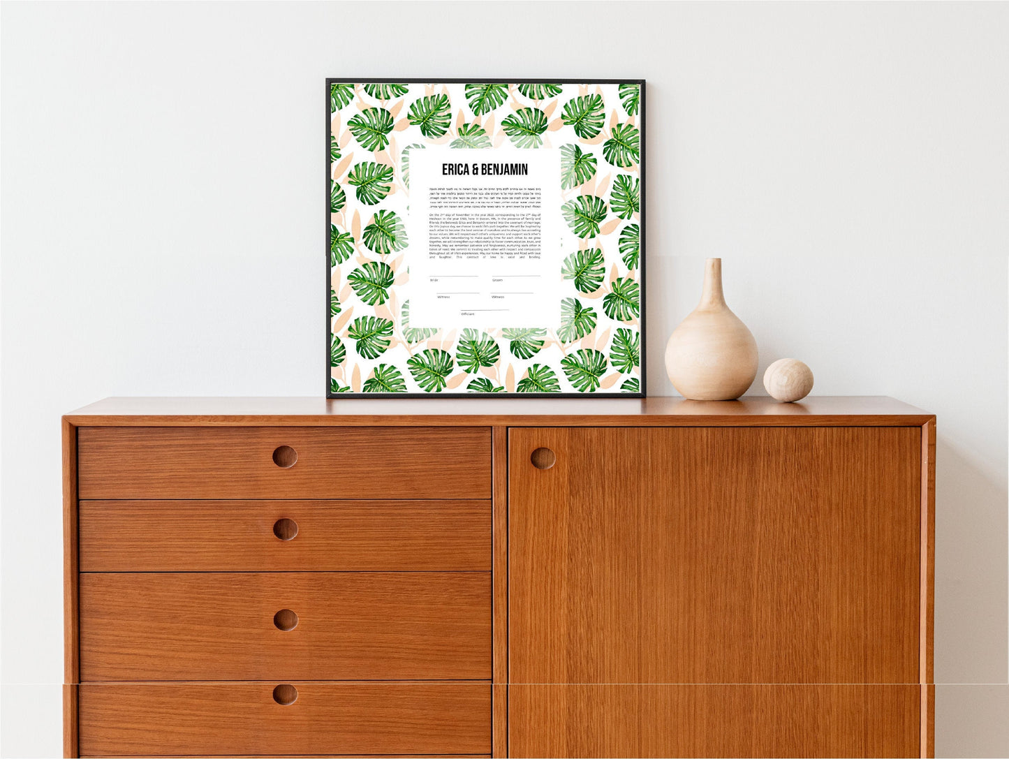 Monstera Leaf Midcentury Modern Ketubah | Custom Ketubah Watercolor Print | Reform, Secular, Interfaith, LGBTQ+