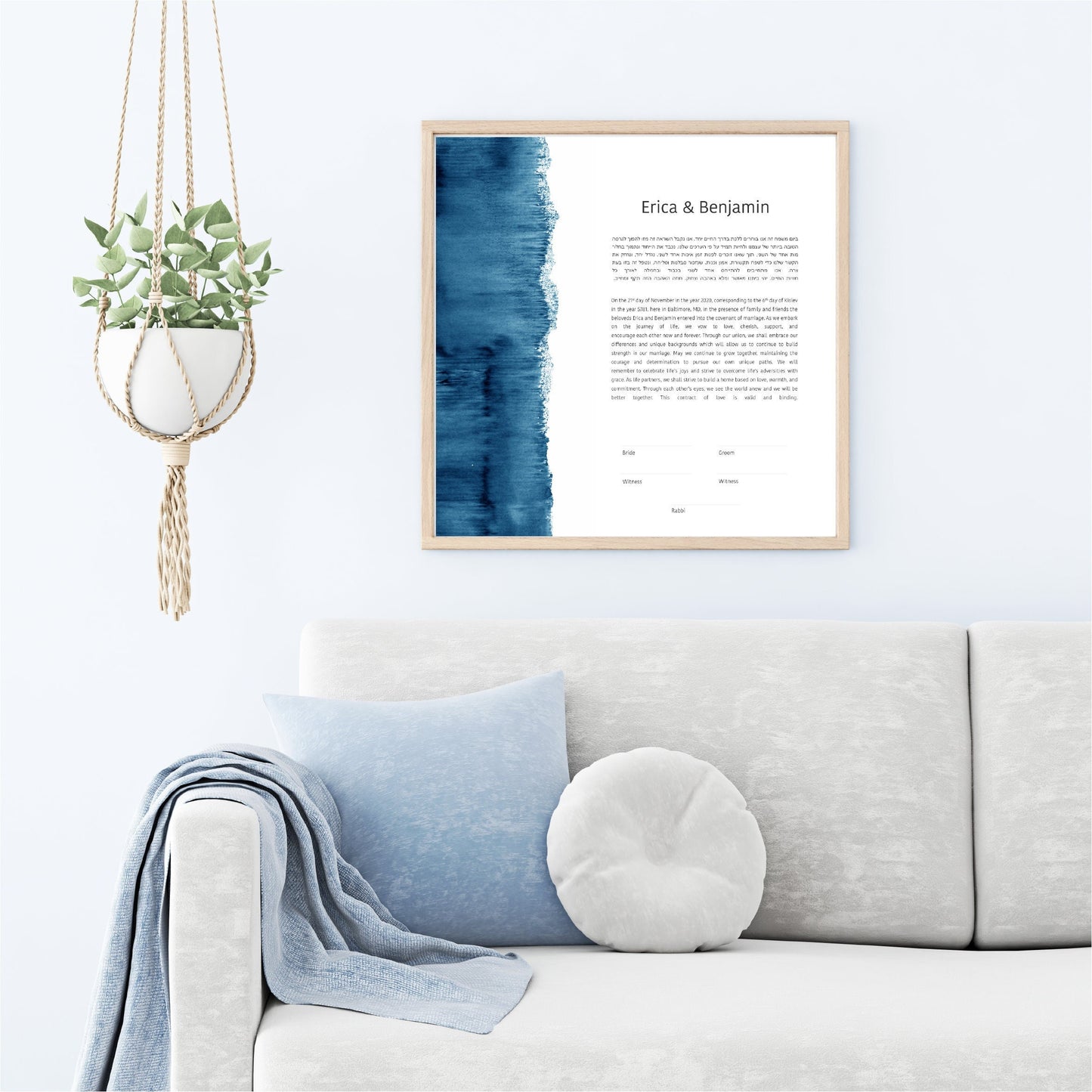 Modern Ketubah: Blue Watercolor Artwork Custom Print Wedding Certificate  | Reform, Secular, Interfaith, LGBTQ+