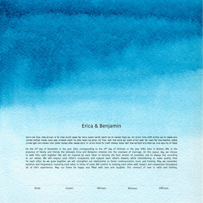 Modern Ketubah: Blue Watercolor Artwork Custom Print Wedding Certificate  | Reform, Secular, Interfaith, LGBTQ+