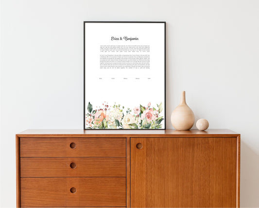 Modern Ketubah: Floral Watercolor Artwork Custom Print Wedding Certificate  | Reform, Secular, Interfaith, LGBTQ+